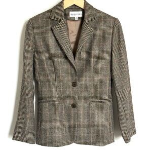 Vintage Bloomingdale’s 100% Cashmere 2 Button Blazer Glen Plaid 6 Petite